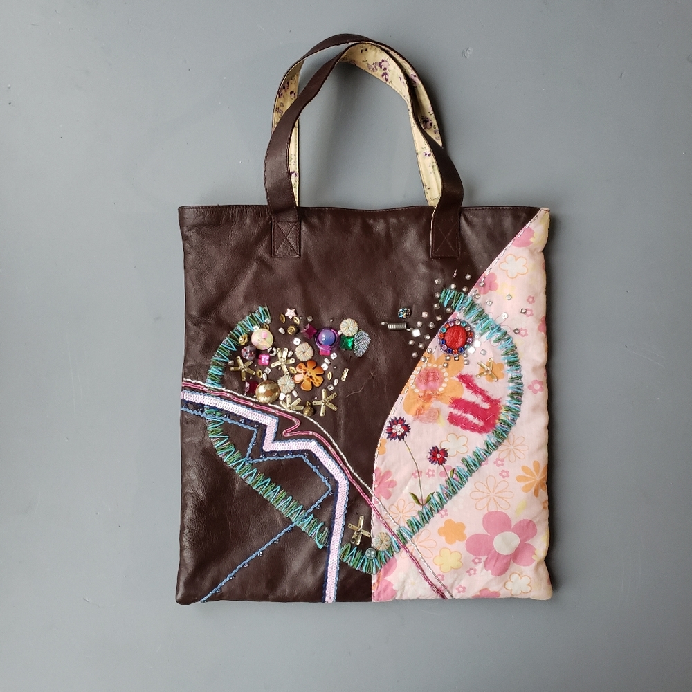 Chan Luu Brown and Pink Embroidered Tote